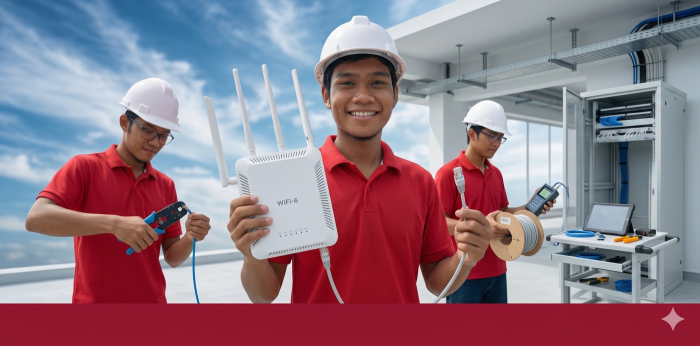 Pemasangan rangkaian LAN/WLAN/fiber oleh tim Pakar CCTV